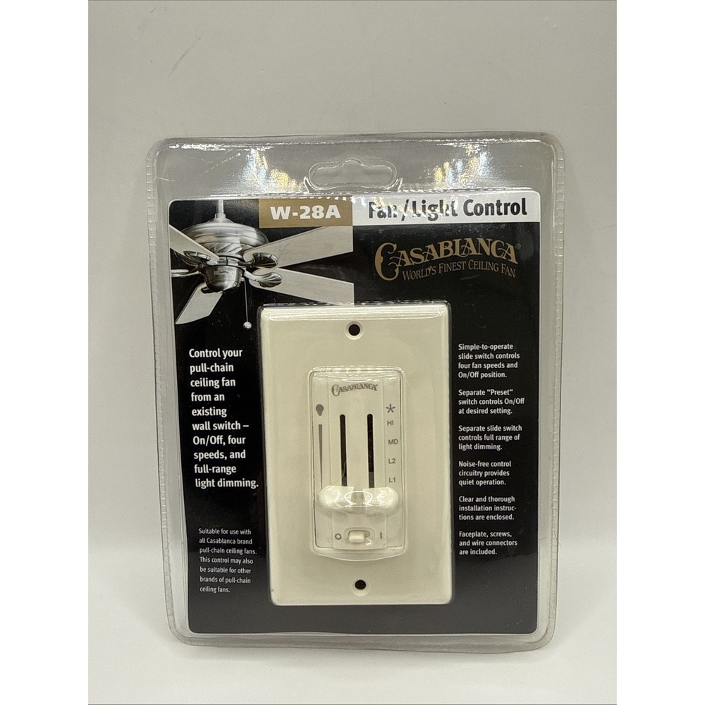 Casablanca W-28A Ceiling Fan Speed & Light Control Wired Wall Switch Almond